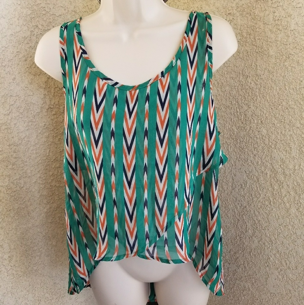 Toska sheer sleeveless flowy tank blouse sz Large